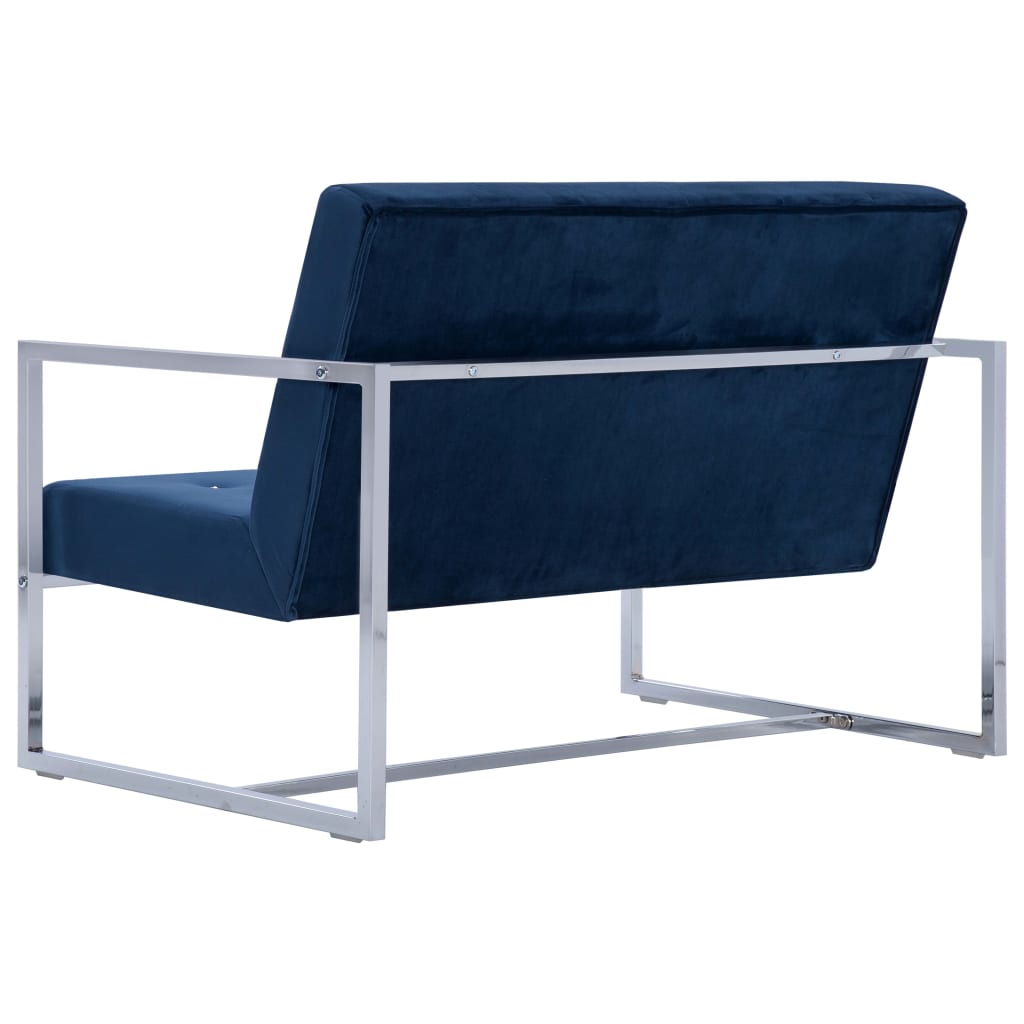 Canapé 2 places avec accoudoirs bleu chrome et velours