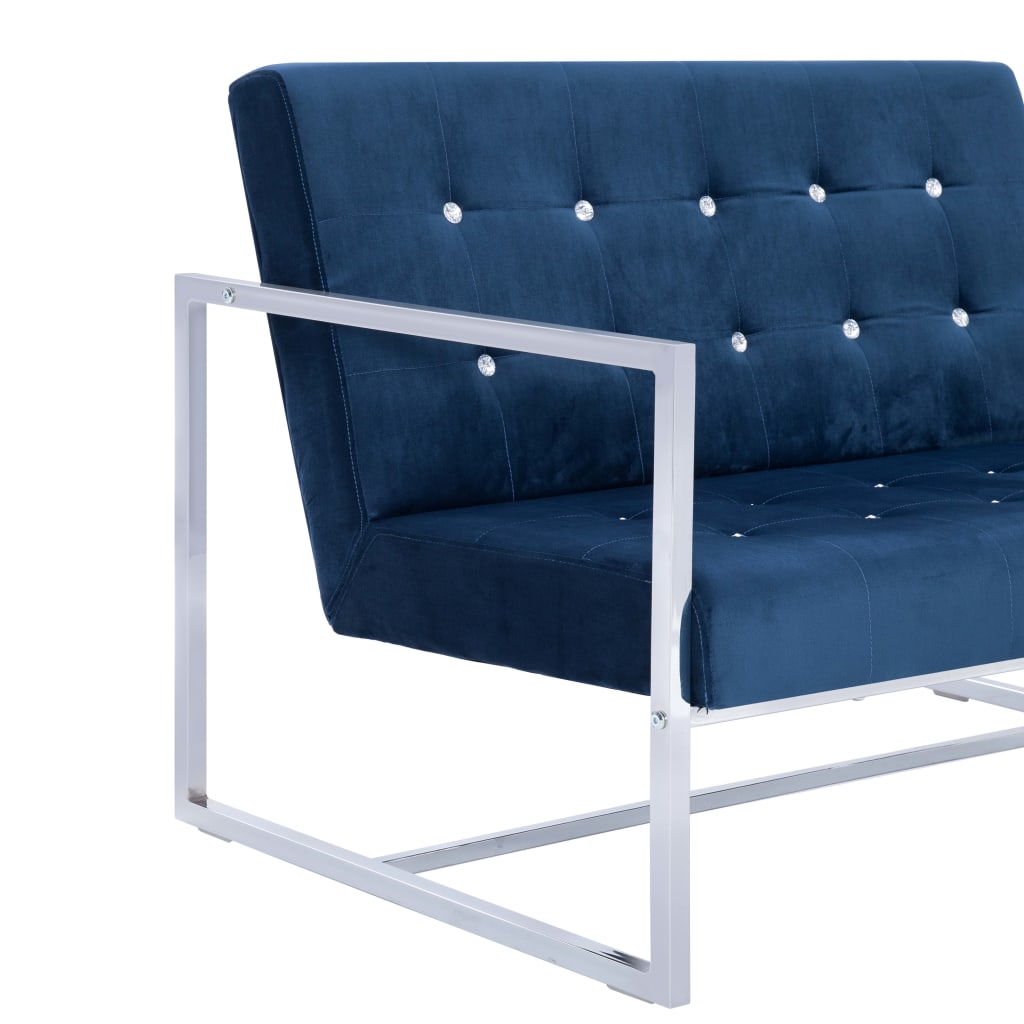 Canapé 2 places avec accoudoirs bleu chrome et velours