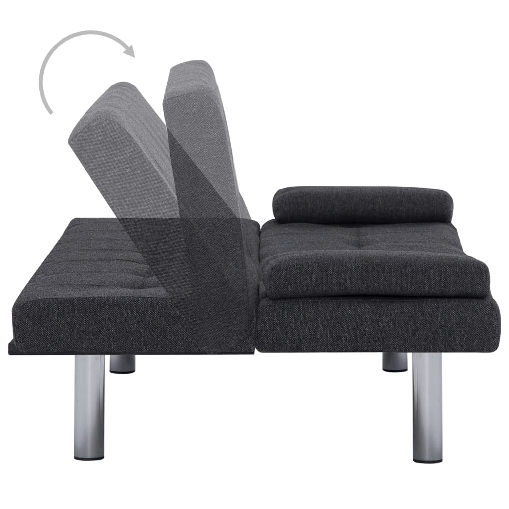 Schlafsofa mit zwei Kissen Dunkelgrau Polyester