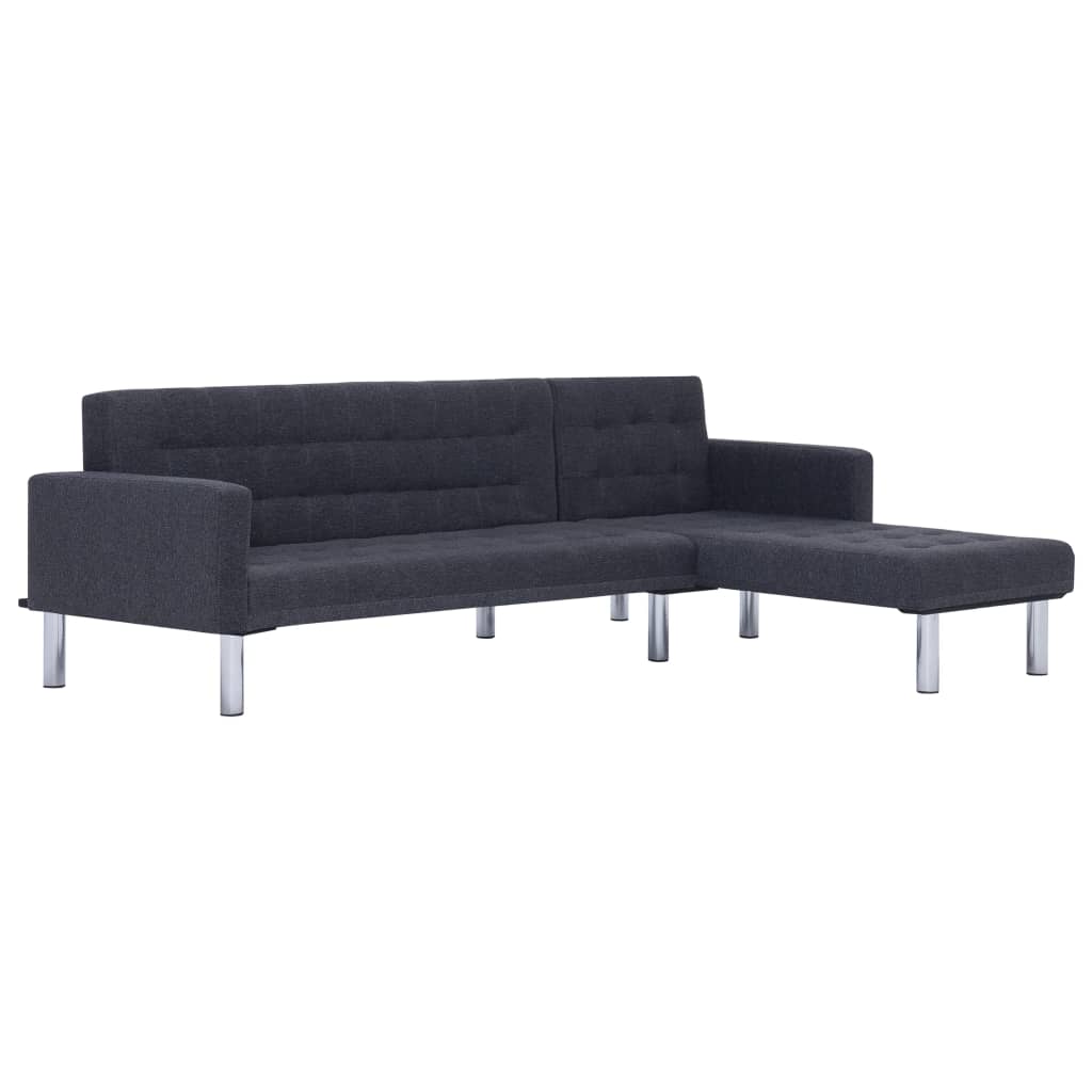 L-shaped sofa bed dark grey polyester