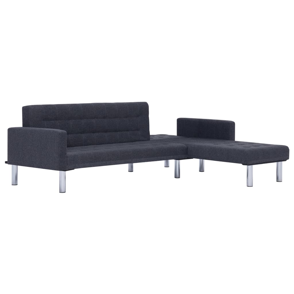 L-shaped sofa bed dark grey polyester