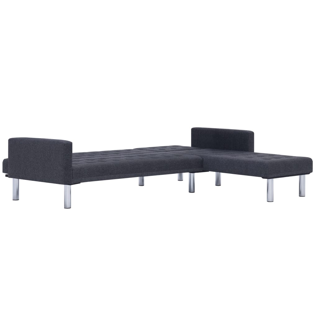 L-shaped sofa bed dark grey polyester