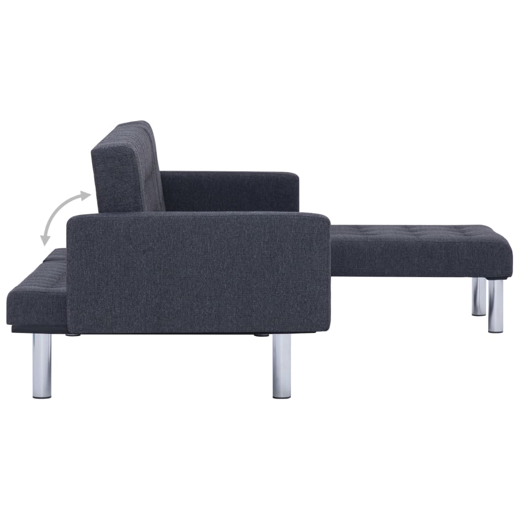 L-shaped sofa bed dark grey polyester