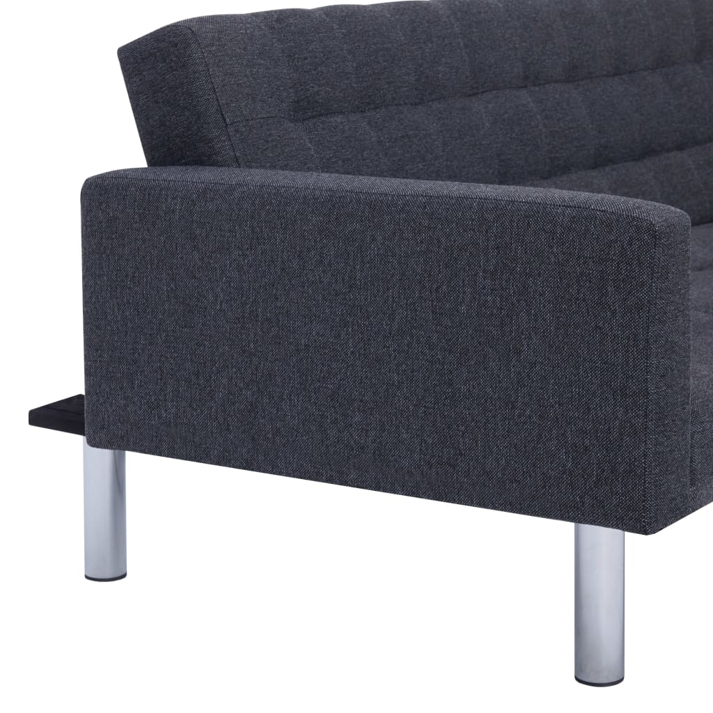 L-shaped sofa bed dark grey polyester