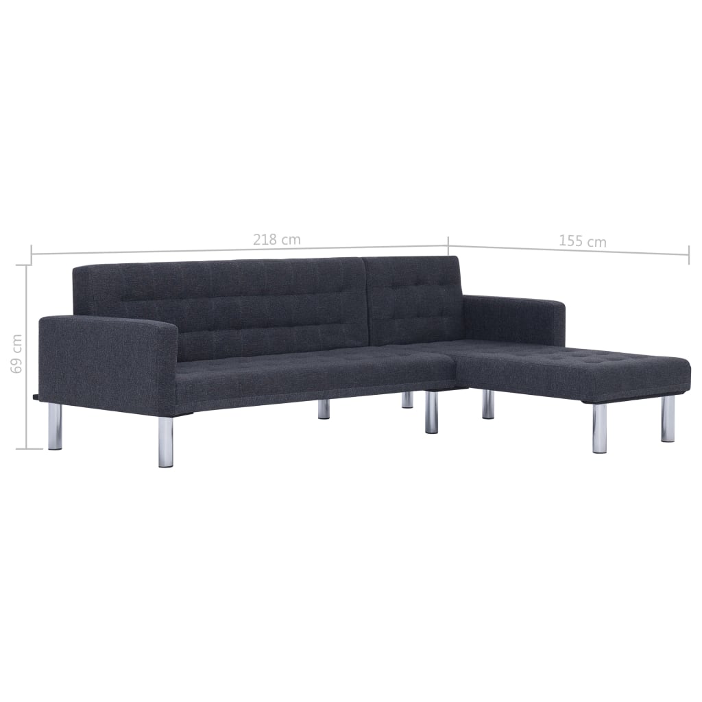 L-shaped sofa bed dark grey polyester