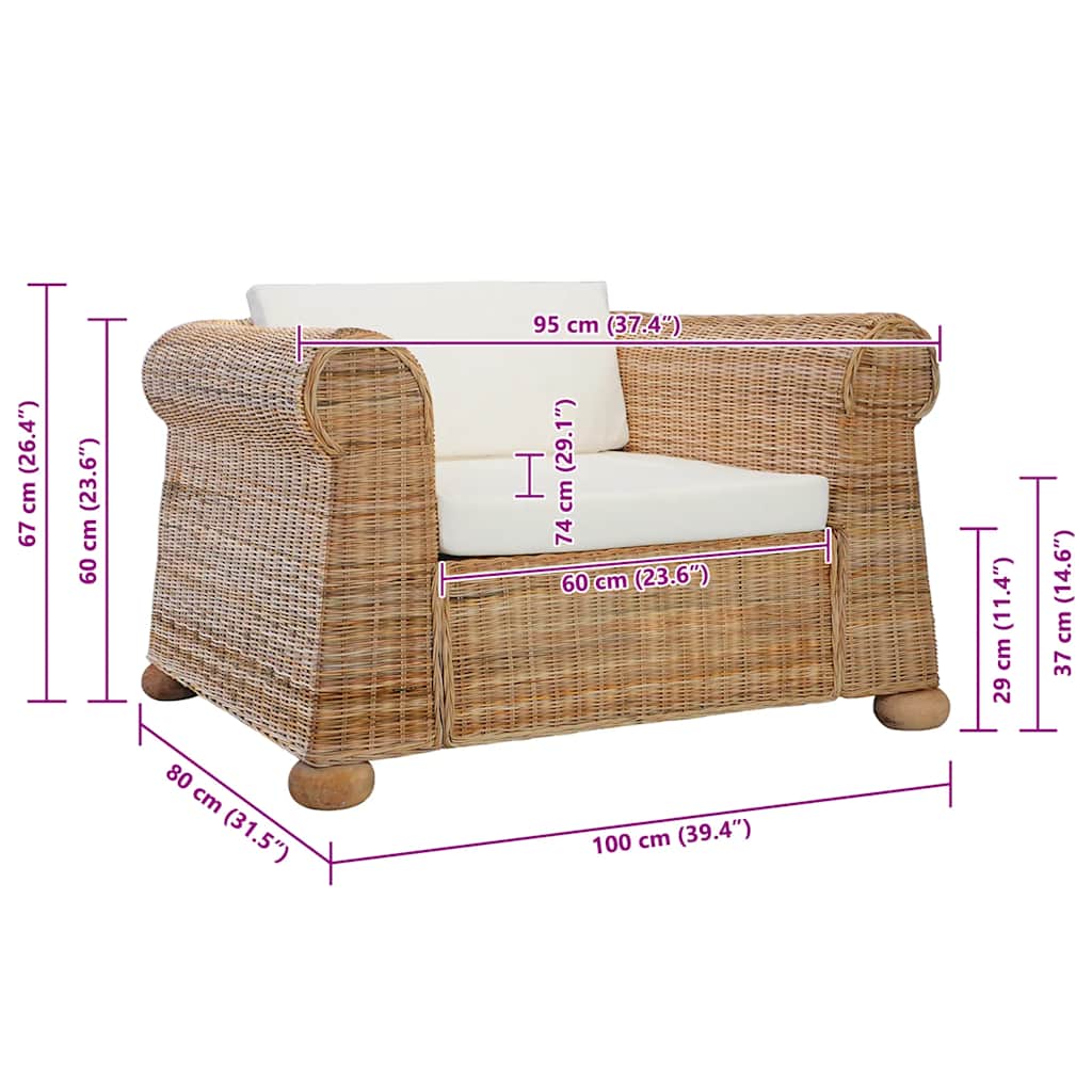 Fauteuil avec coussin en rotin naturel