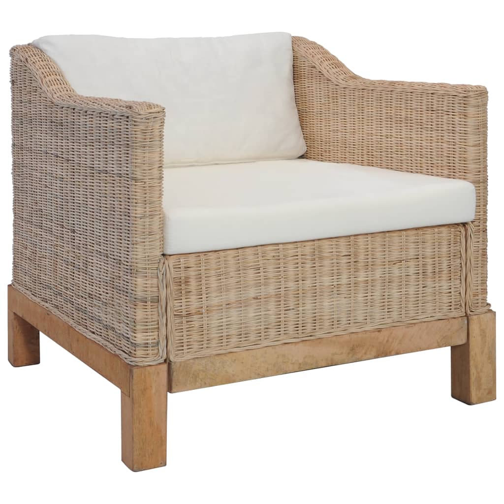 Fauteuil avec coussins en rotin naturel