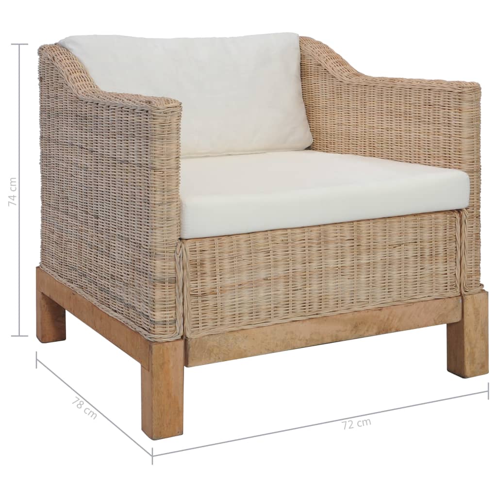 Fauteuil avec coussins en rotin naturel