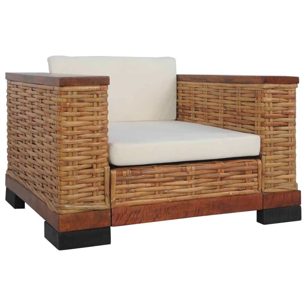 Fauteuil avec coussin en rotin naturel marron