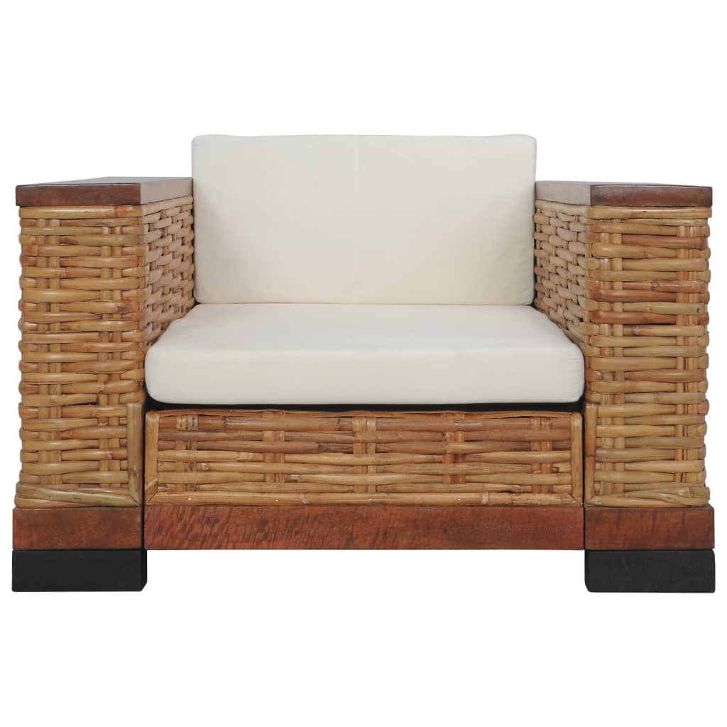 Fauteuil avec coussin en rotin naturel marron