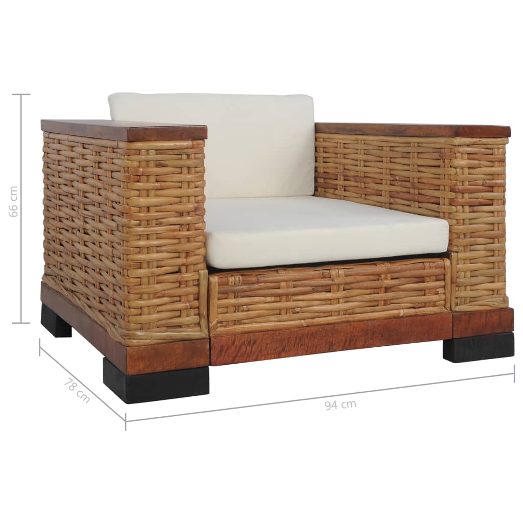 Fauteuil avec coussin en rotin naturel marron