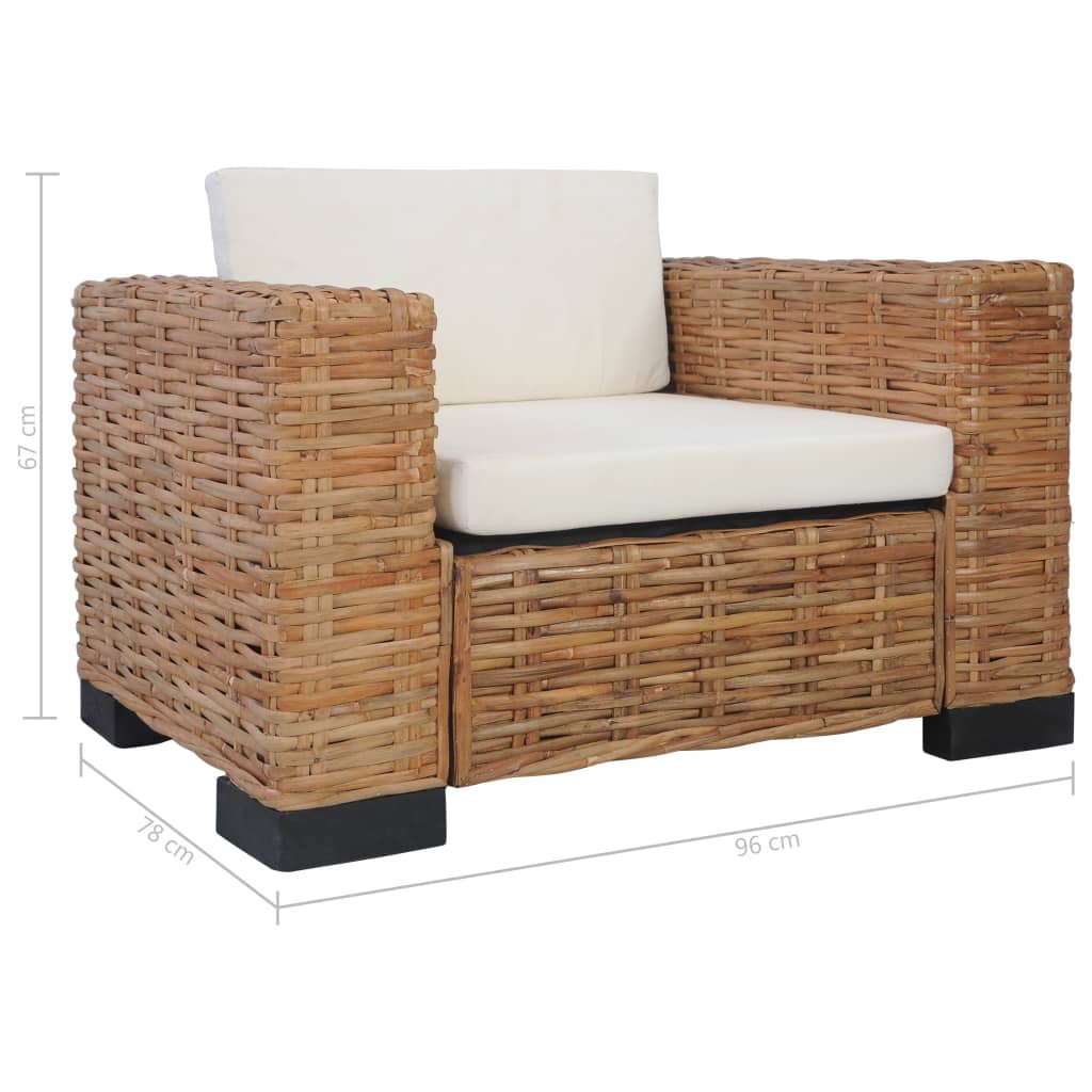 Fauteuil avec coussins en rotin naturel