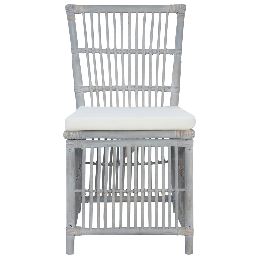 Dining Chairs with Cushions 2 pcs. Grey Natural Rattan