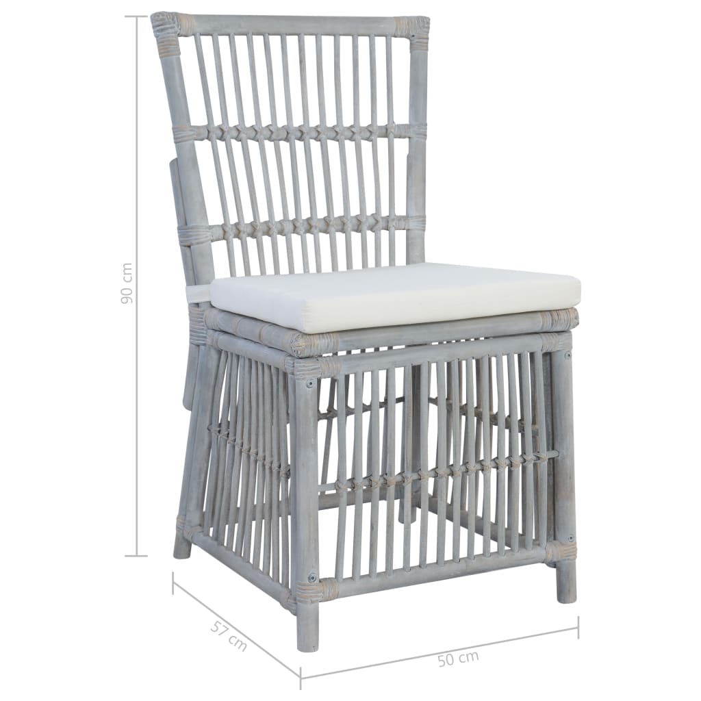 Dining Chairs with Cushions 2 pcs. Grey Natural Rattan