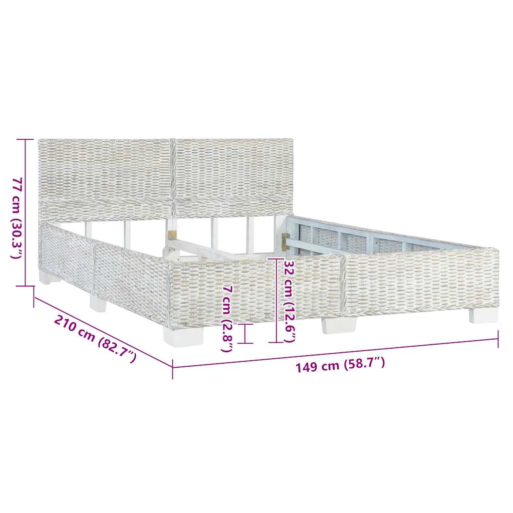 Bettgestell Grau Natur Rattan 140 x 200 cm