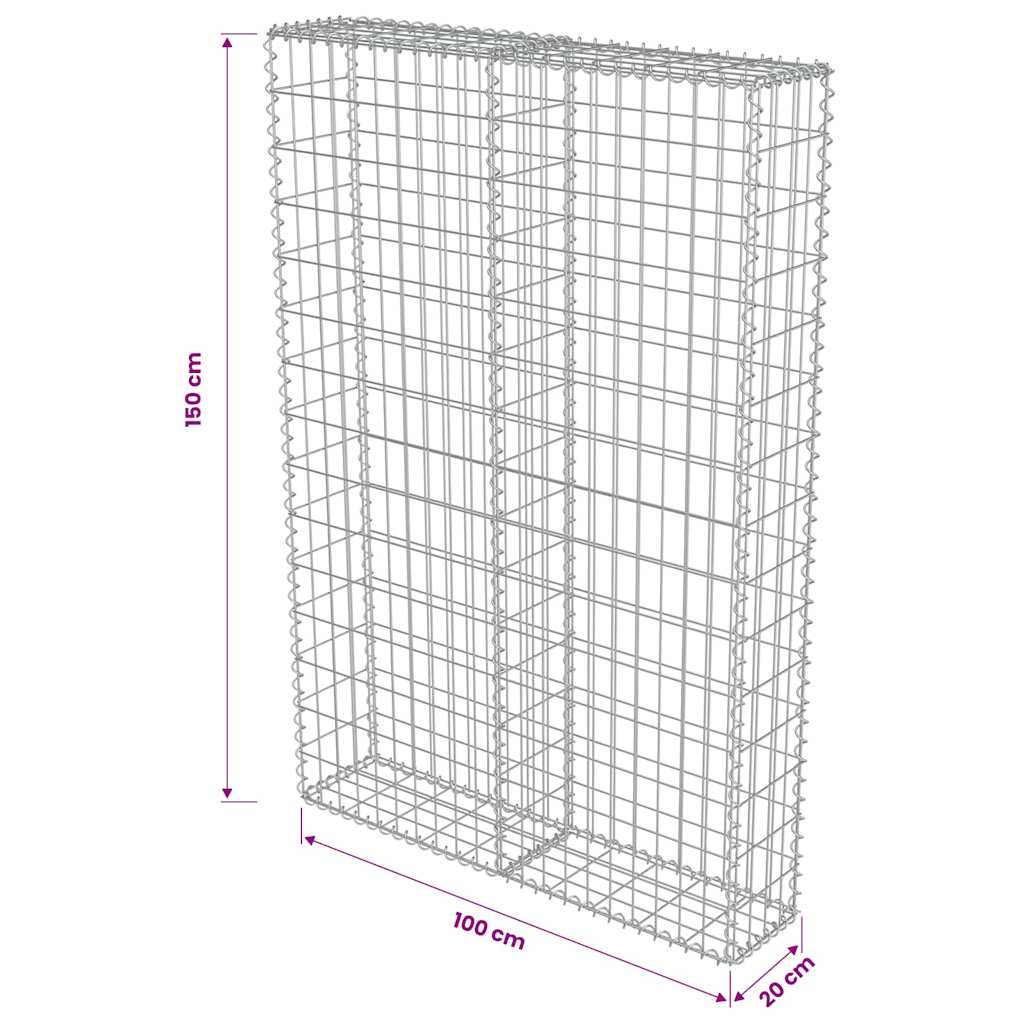 Gabionenwand mit Abdeckung Verzinkter Stahl 100×20×150 cm