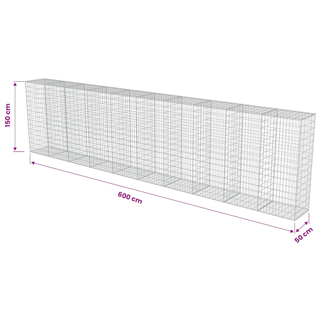 Gabionenwand mit Abdeckung Verzinkter Stahl 600×50×150 cm