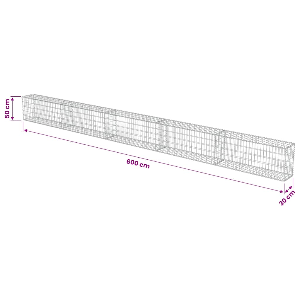 Gabionenwand mit Abdeckung Verzinkter Stahl 600×30×50 cm