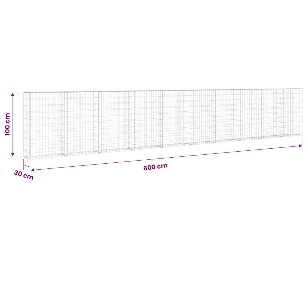 Gabionenwand mit Abdeckung Verzinkter Stahl 600×30×100 cm