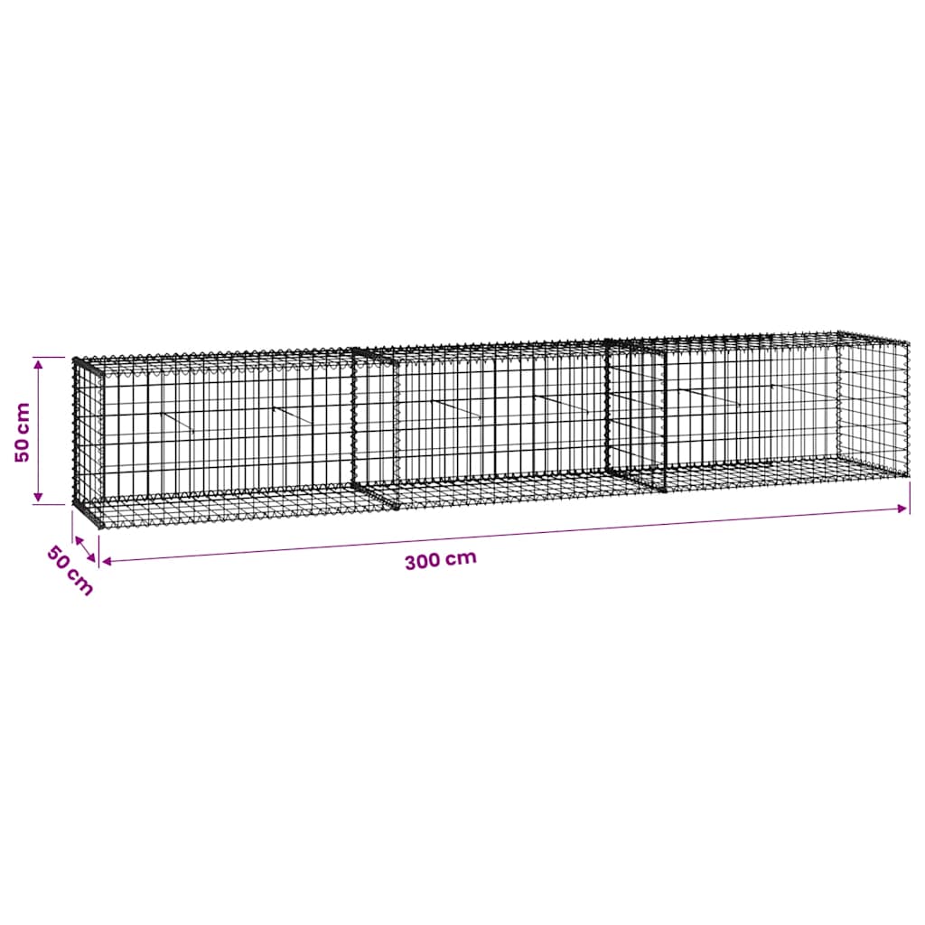 Gabionenwand mit Abdeckung 300×50×50 cm Verzinkter Stahl