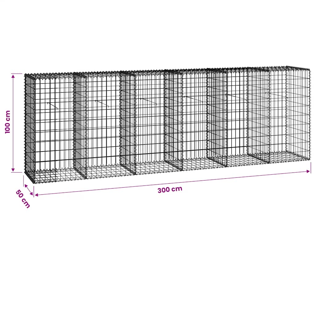 Gabionenwand mit Abdeckung Verzinkter Stahl 300×50×100 cm