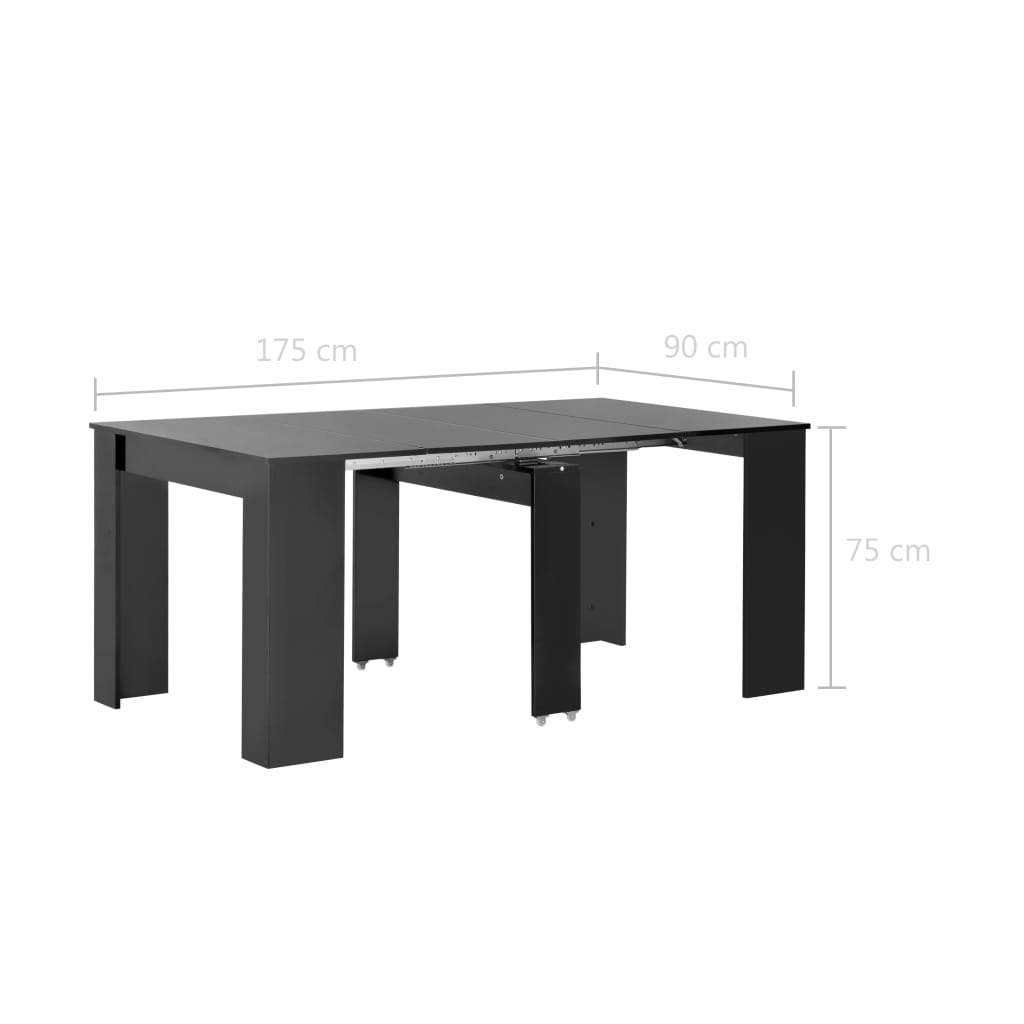 Ausziehbarer Esstisch Hochglanz Schwarz 175 x 90 x 75 cm