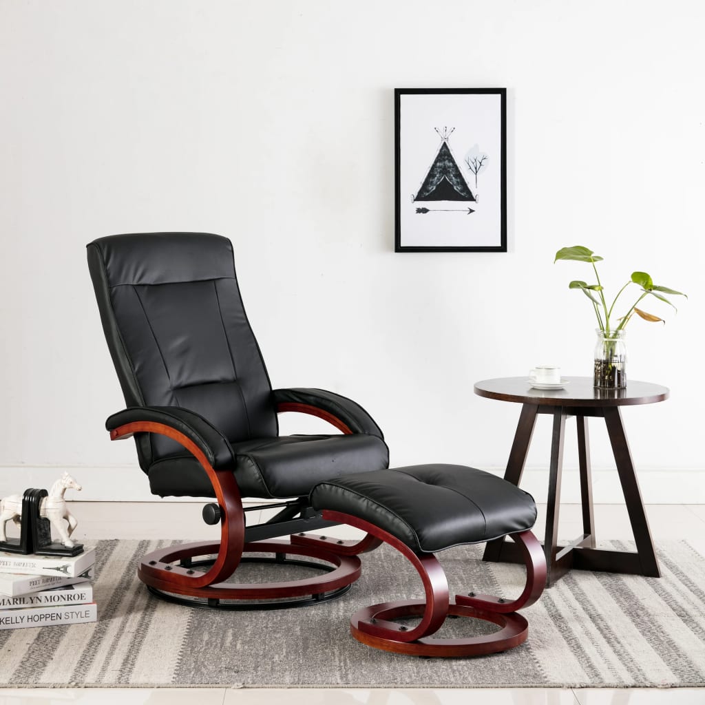 Relaxsessel mit Fußhocker Schwarz Kunstleder