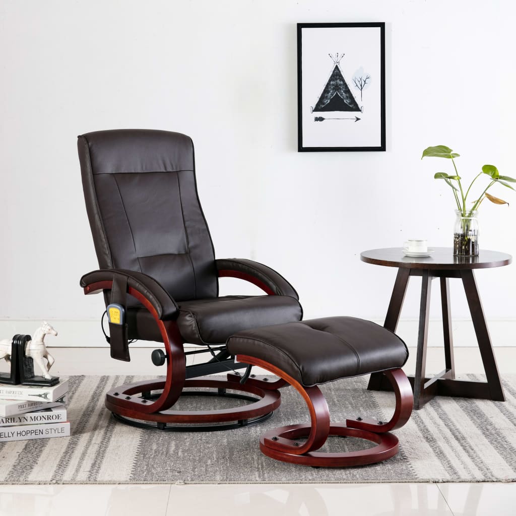 Massagesessel mit Fußhocker Braun Kunstleder