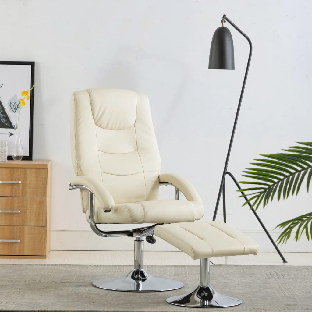 Relaxsessel mit Fußhocker Cremeweiß Kunstleder