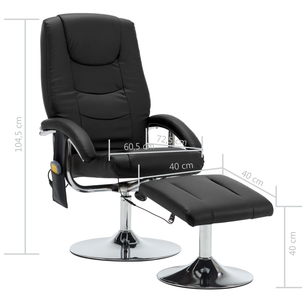 Massagesessel mit Fußhocker Schwarz Kunstleder