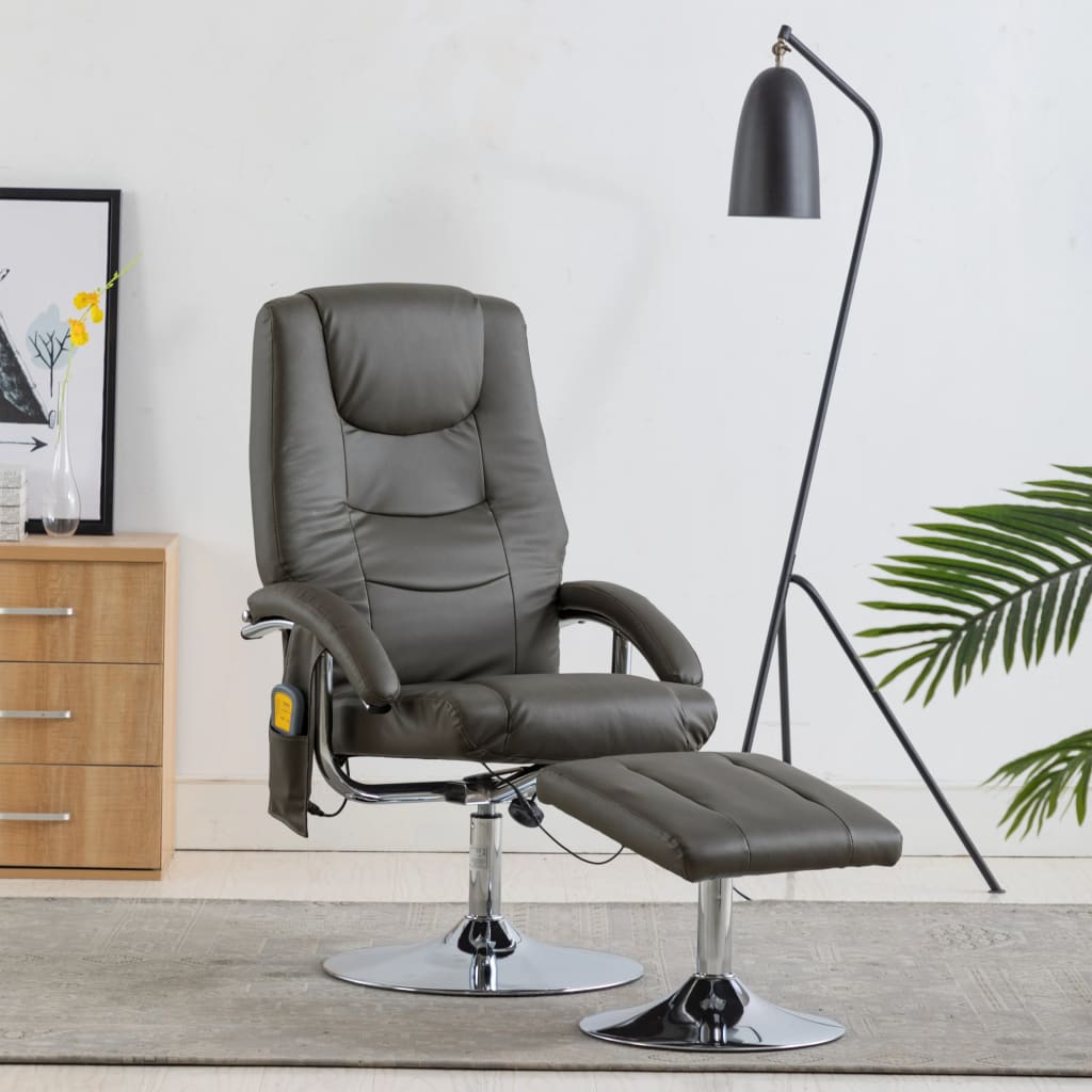 Massagesessel mit Fußhocker Grau Kunstleder
