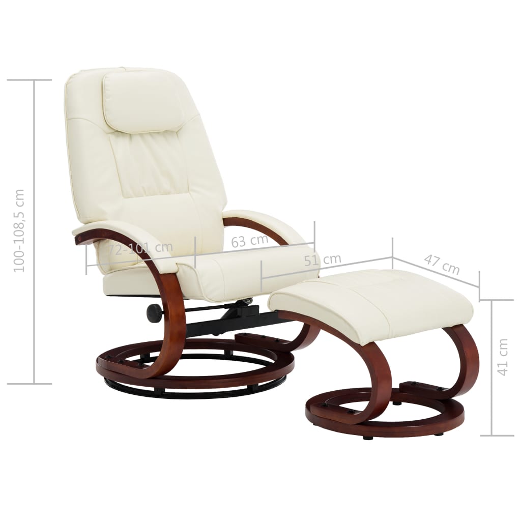Relaxsessel mit Fußhocker Cremeweiß Kunstleder
