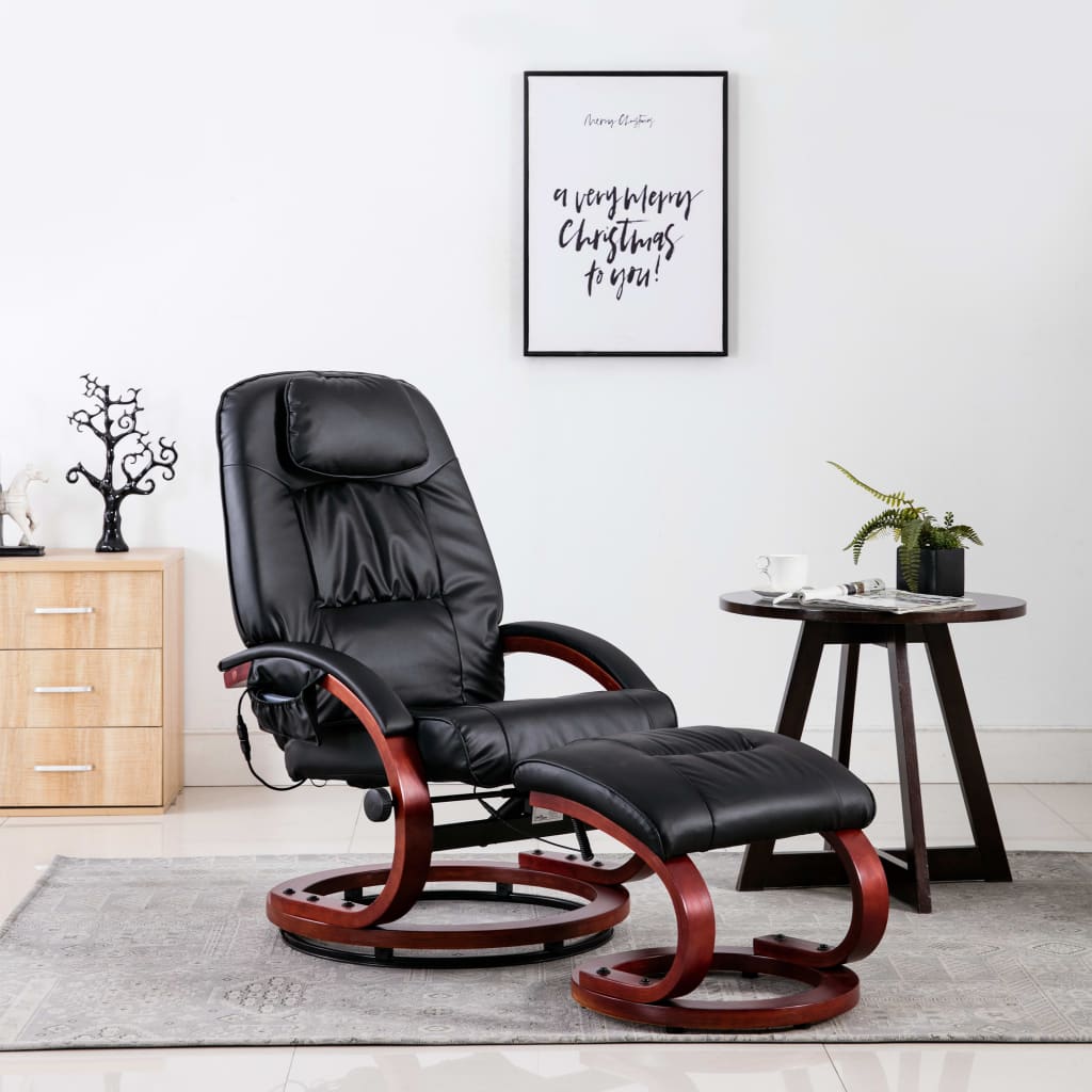 Massagesessel mit Fußhocker Schwarz Kunstleder