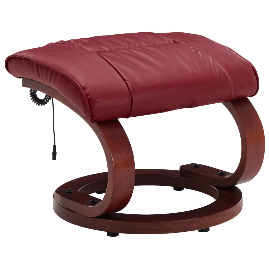 Massagesessel mit Fußhocker Weinrot Kunstleder