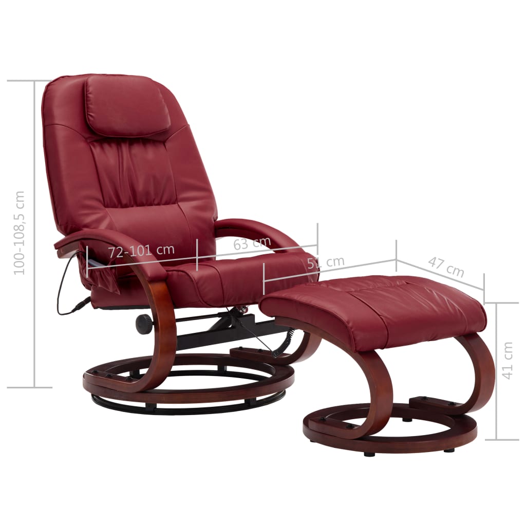Massagesessel mit Fußhocker Weinrot Kunstleder