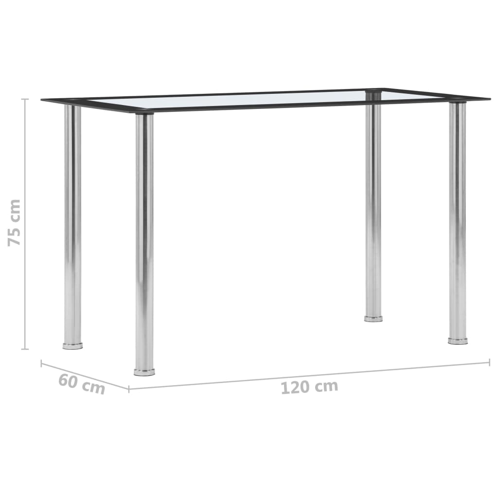 Table à manger noire et transparente 120 x 60 x 75 cm en verre trempé