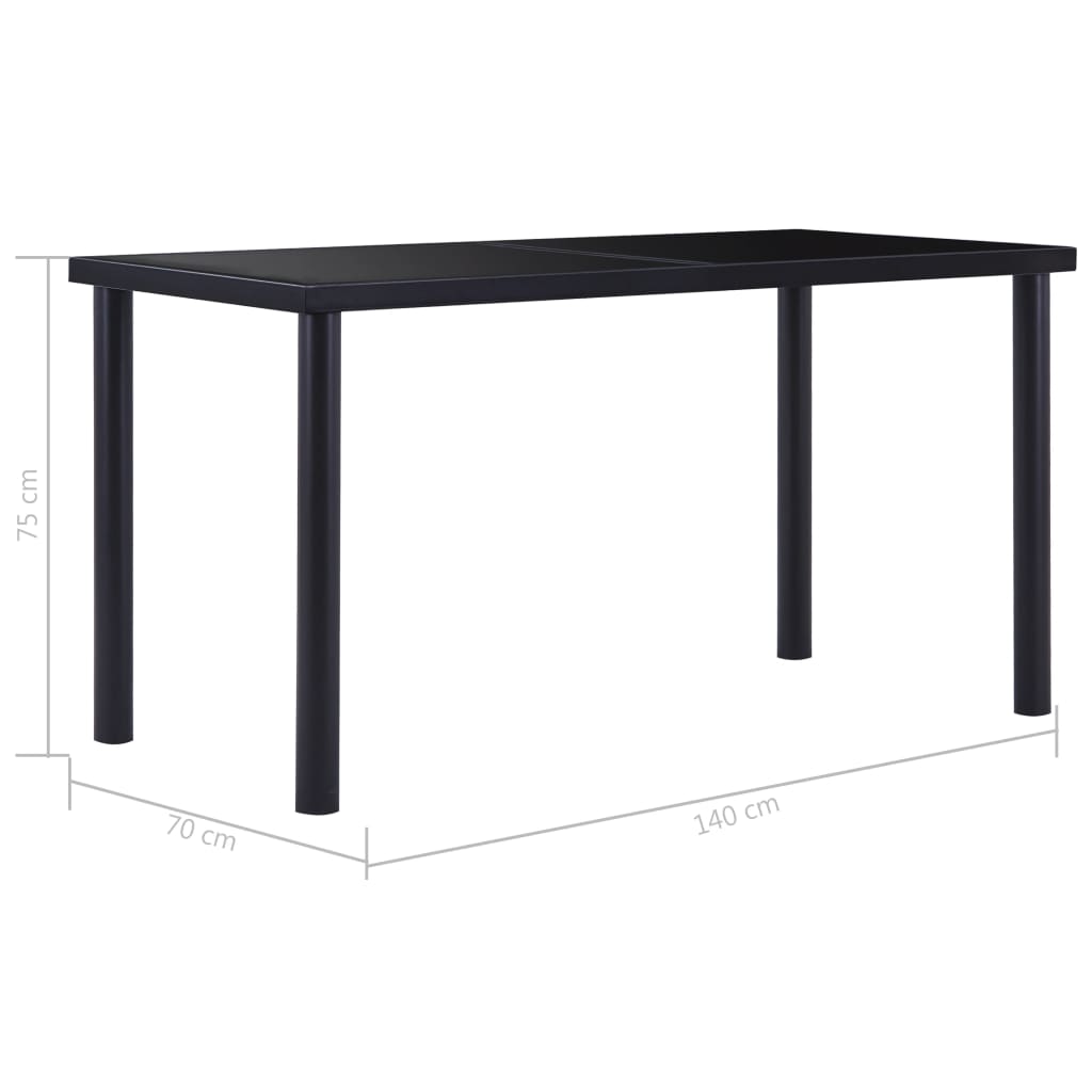 Table à manger noire 140 x 70 x 75 cm en verre trempé