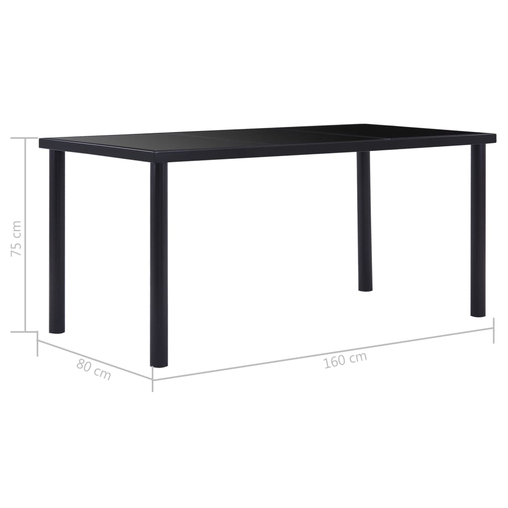 Table à manger noire 160 x 80 x 75 cm en verre trempé