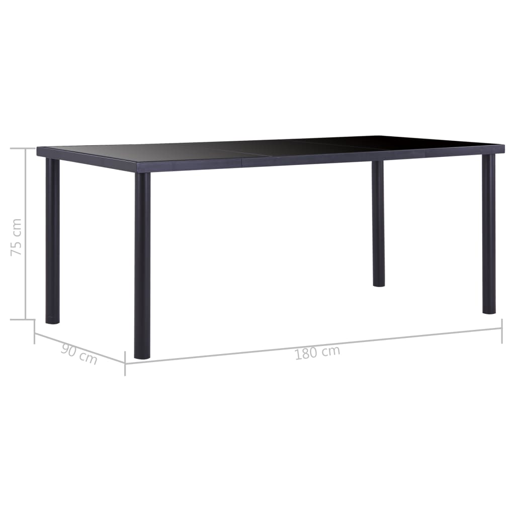 Table à manger noire 180 x 90 x 75 cm en verre trempé