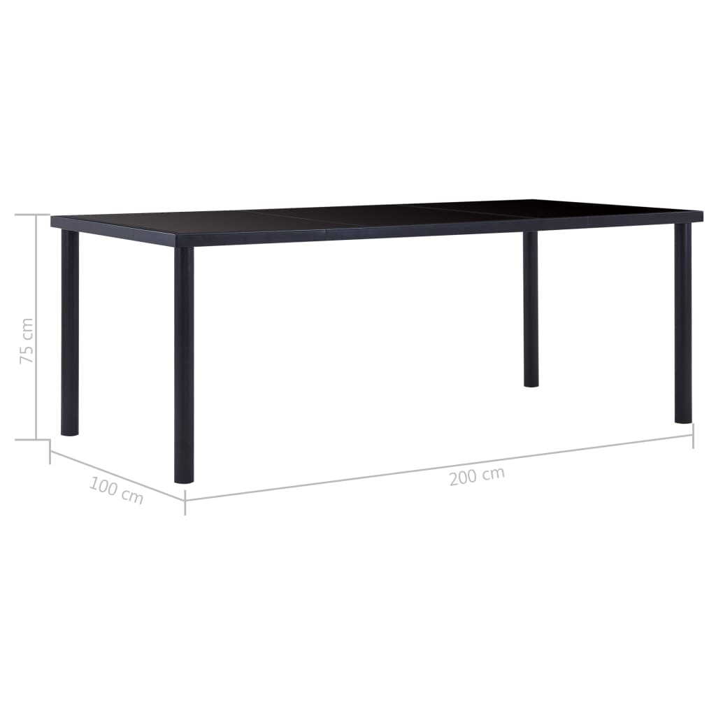 Table à manger noire 200 x 100 x 75 cm en verre trempé