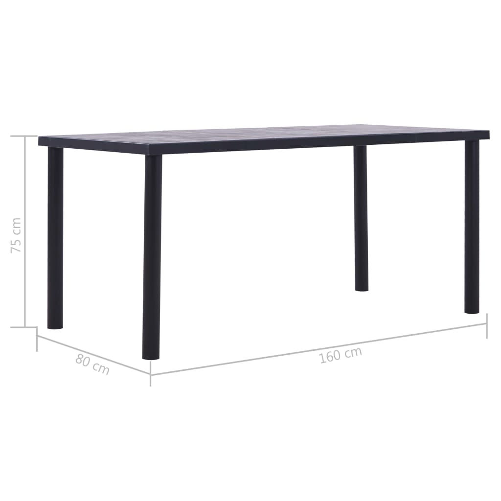 Table à manger noire et gris béton 160 x 80 x 75 cm MDF