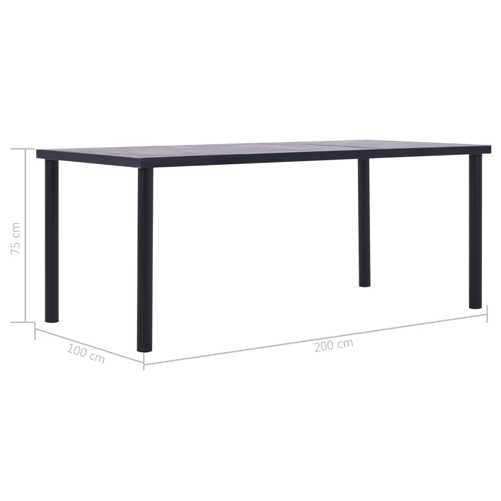 Table à manger noire et gris béton 200 x 100 x 75 cm MDF