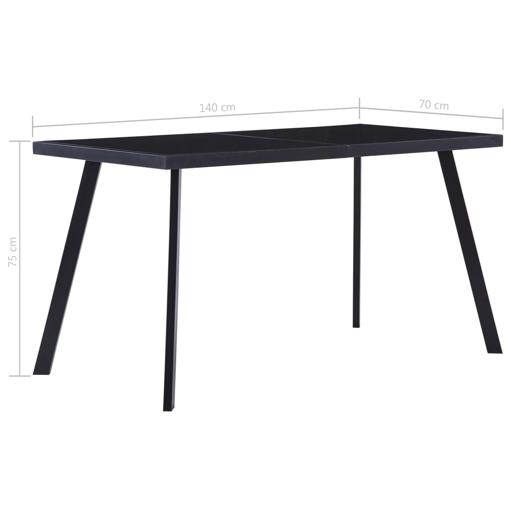 Table à manger noire 140 x 70 x 75 cm en verre trempé