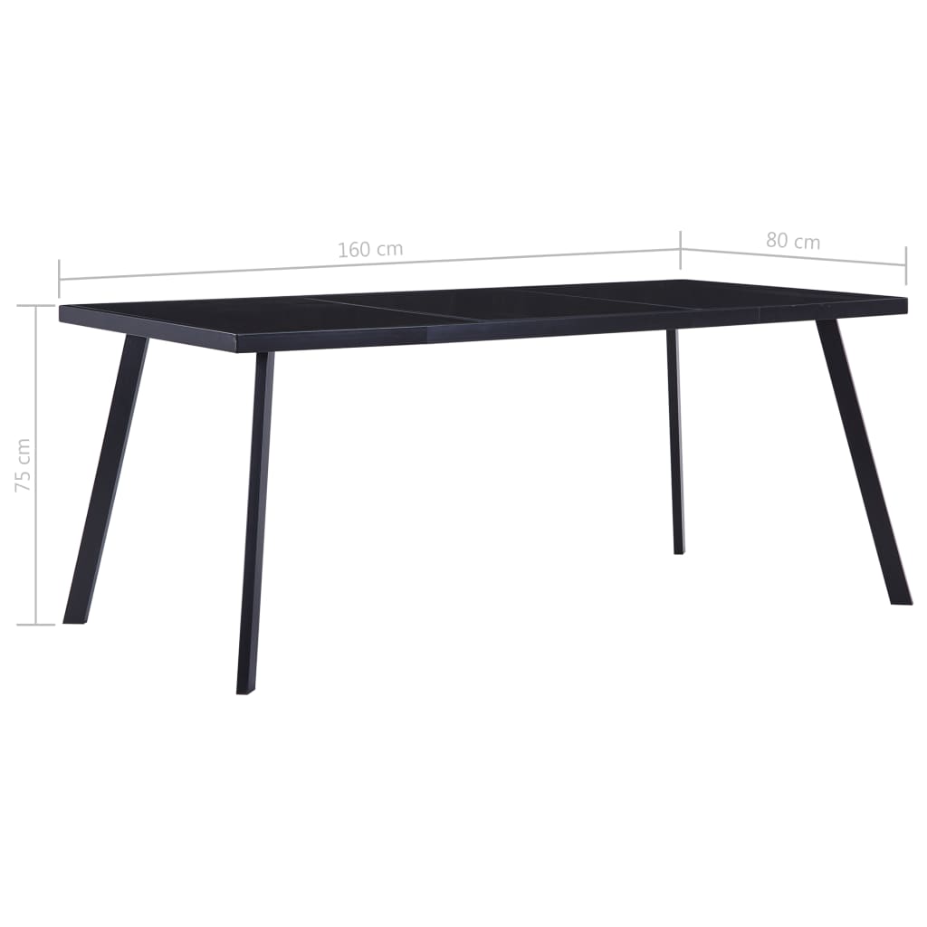 Table à manger noire 160 x 80 x 75 cm en verre trempé