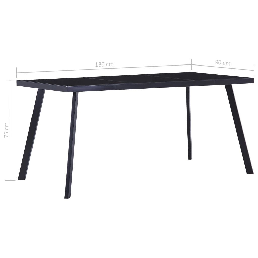 Table à manger noire 180 x 90 x 75 cm en verre trempé