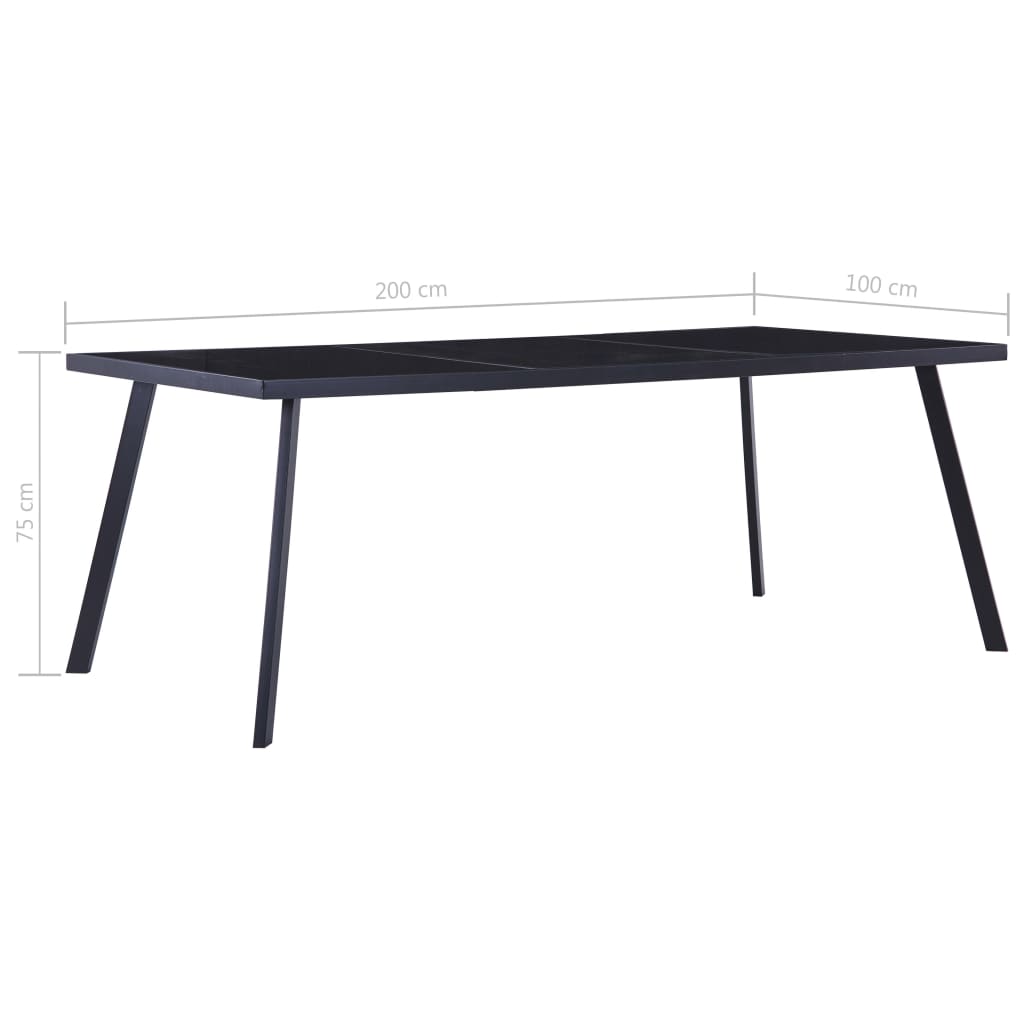 Table à manger noire 200 x 100 x 75 cm en verre trempé
