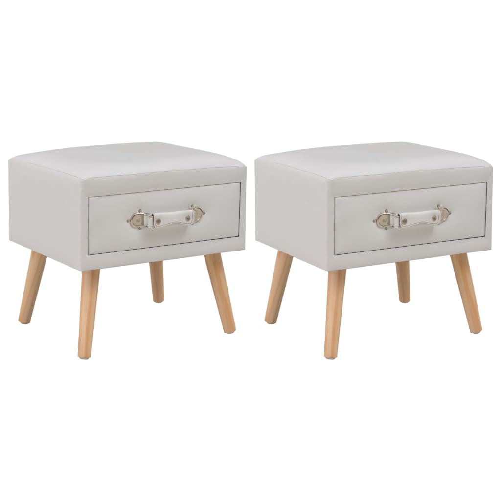 Tables de chevet, lot de 2, blanc, 40 x 35 x 40 cm, cuir synthétique
