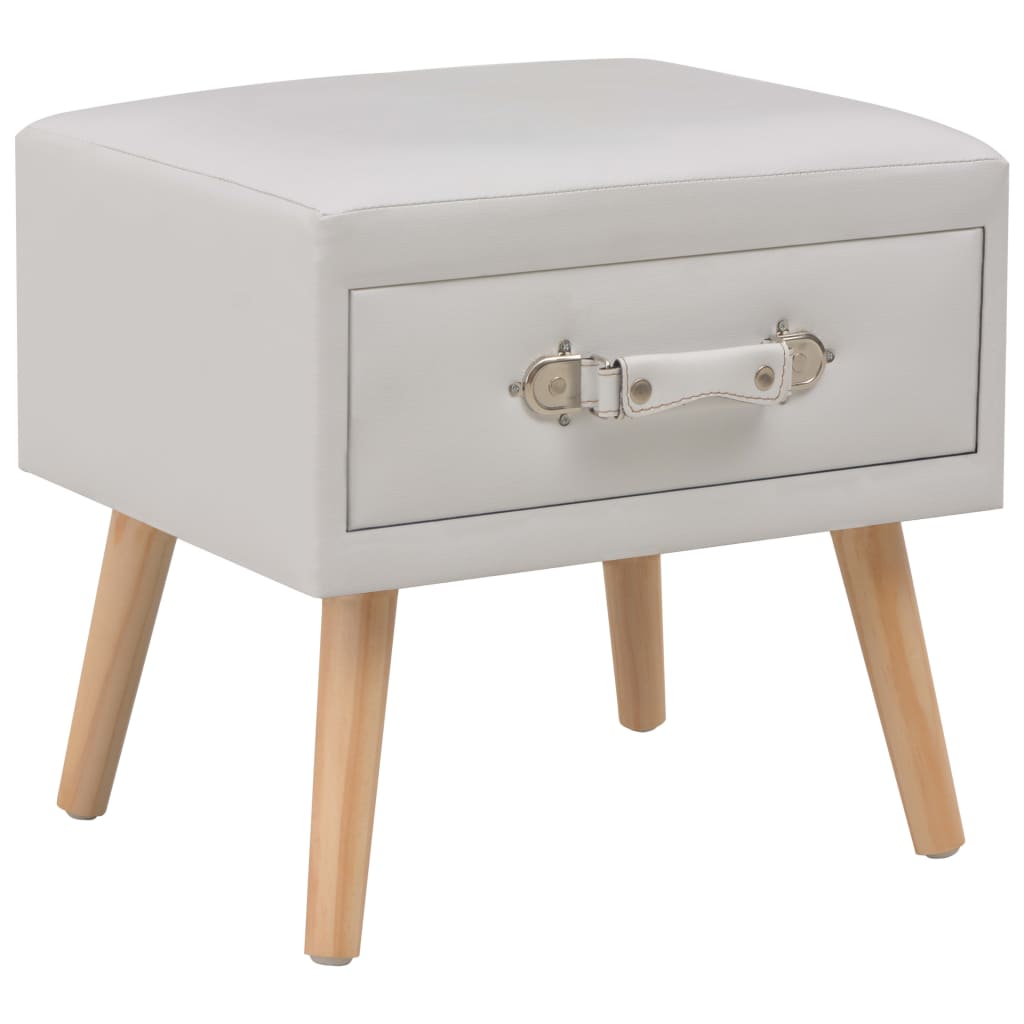 Tables de chevet, lot de 2, blanc, 40 x 35 x 40 cm, cuir synthétique