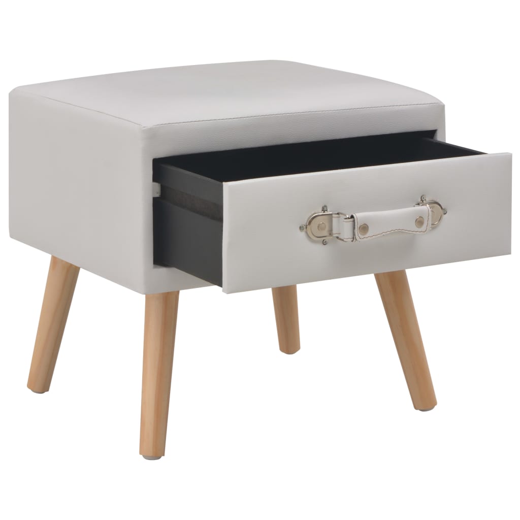 Tables de chevet, lot de 2, blanc, 40 x 35 x 40 cm, cuir synthétique