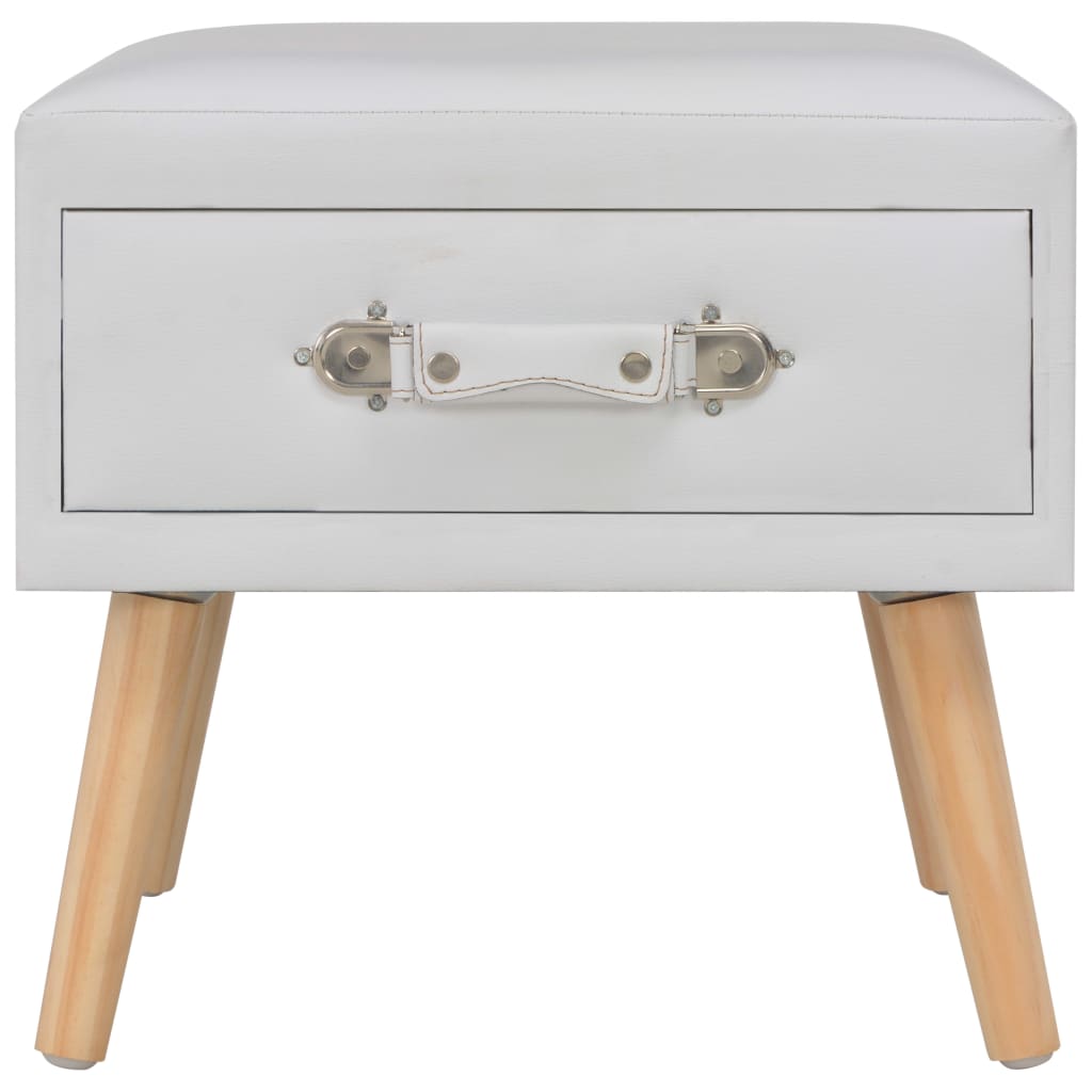 Tables de chevet, lot de 2, blanc, 40 x 35 x 40 cm, cuir synthétique